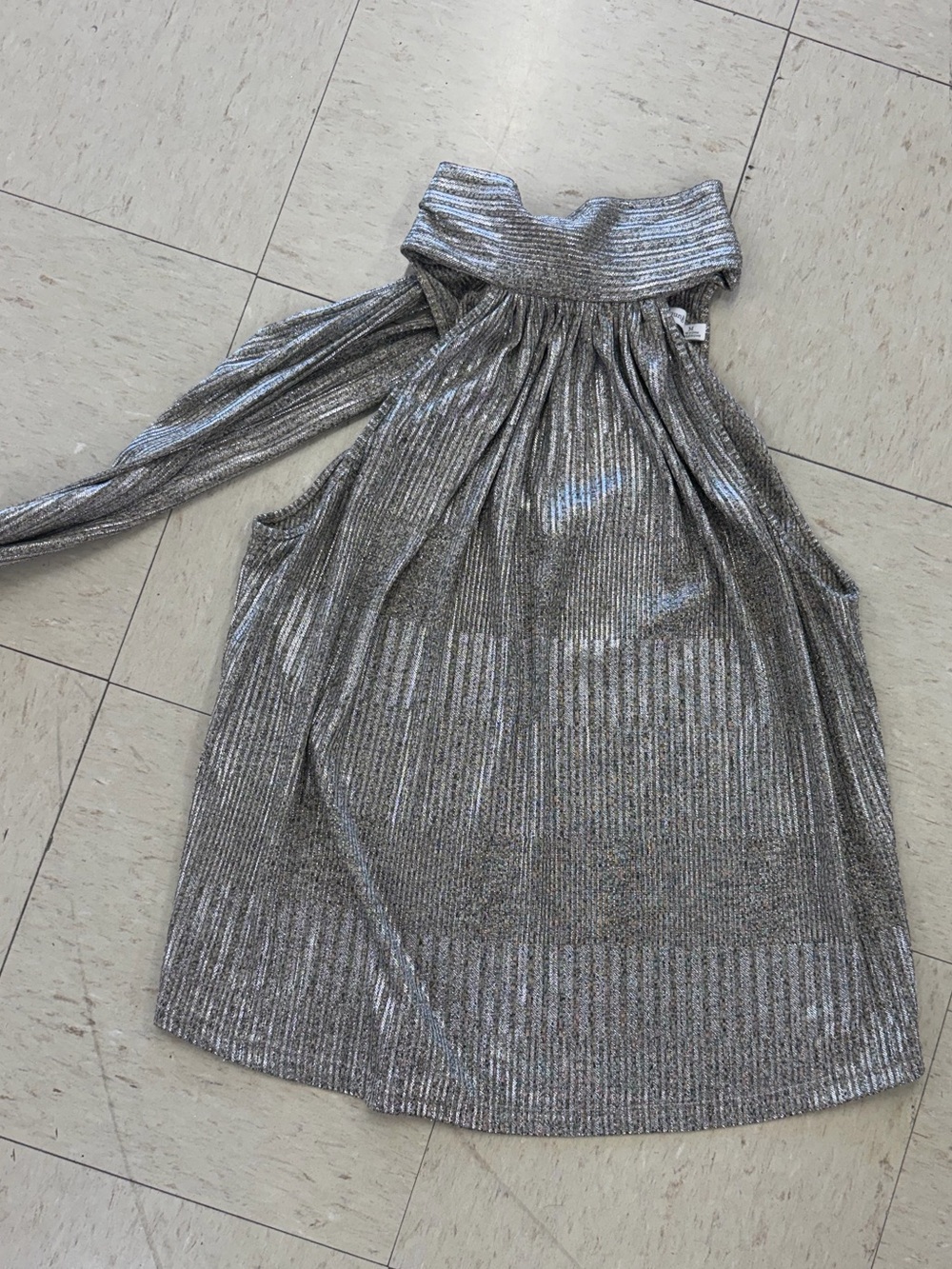 bishop + young Silver Metallic Pleated Halter tank